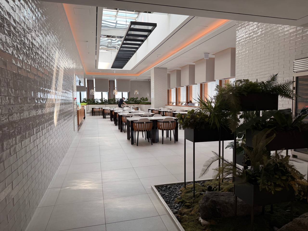 Cimer Spa restaurant dining area with skylight