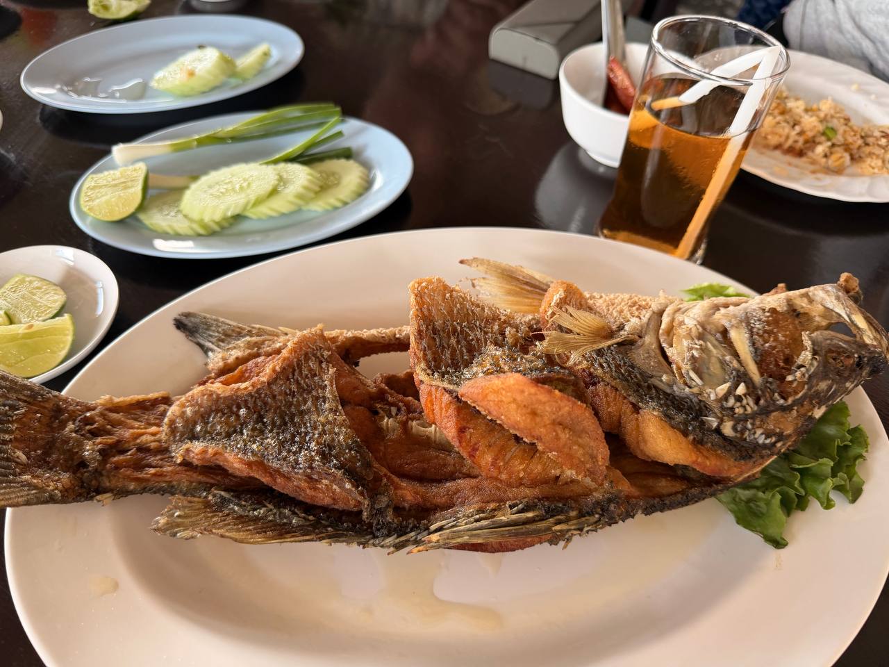 Crispy whole fried sea bass pla kapong tod nam pla Bangsaray Seafood Bang Saray