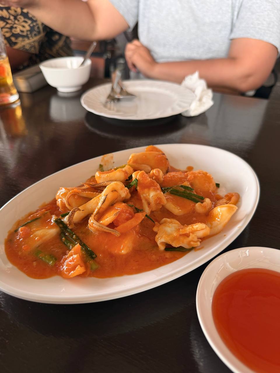 Squid fisherman stir-fry pad pramong tomato chili sauce Bangsaray Seafood Bang Saray