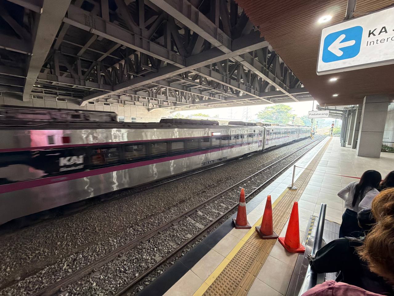 KAI feeder train at Padalarang station — the free connecting service included with your Whoosh ticket to central Bandung