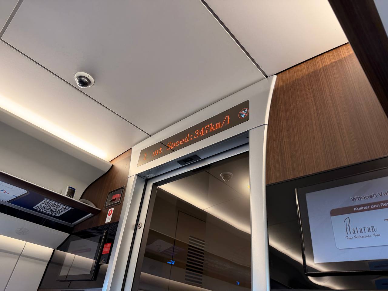 Whoosh train speed display showing 347 km/h — Southeast Asia's fastest passenger train