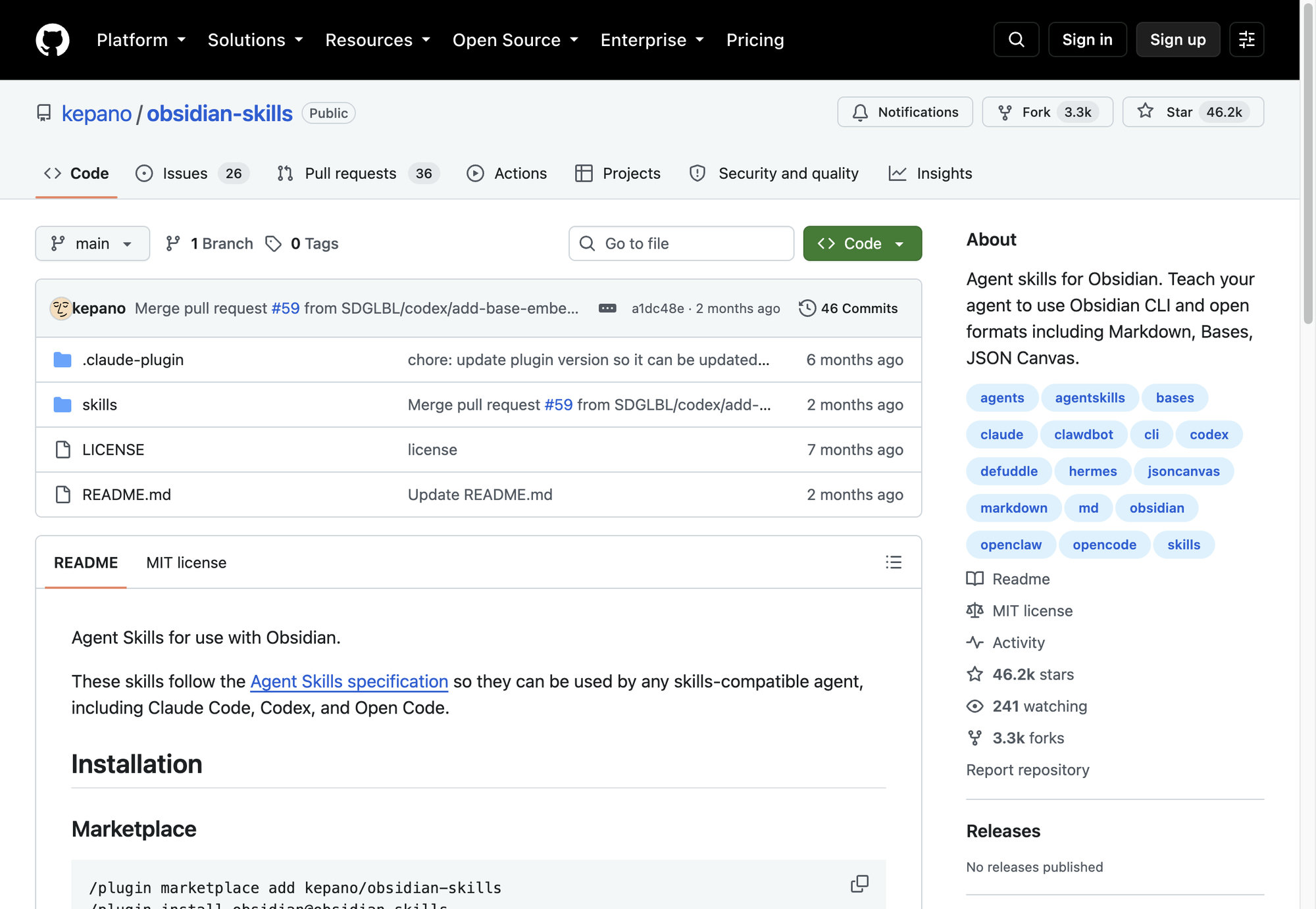 kepano/obsidian-skills GitHub repository page